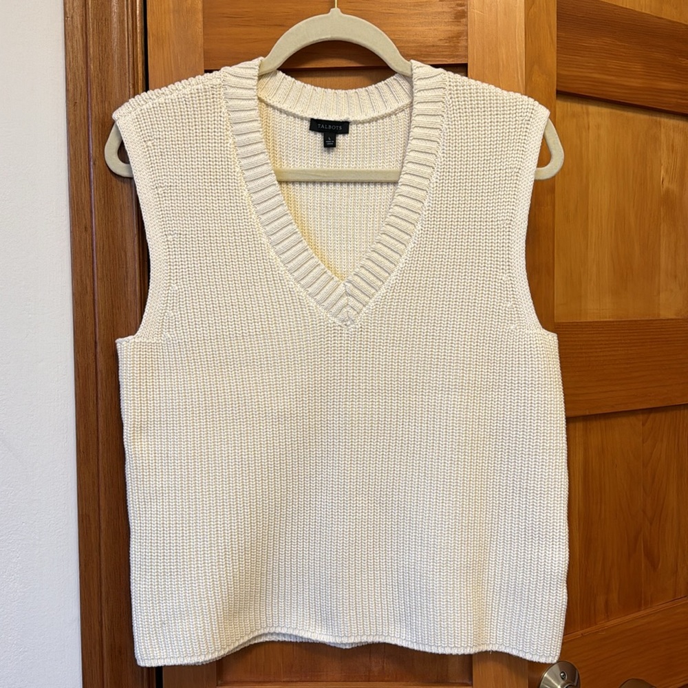 Talbots V-Neck Ivory Knit Vest Size L